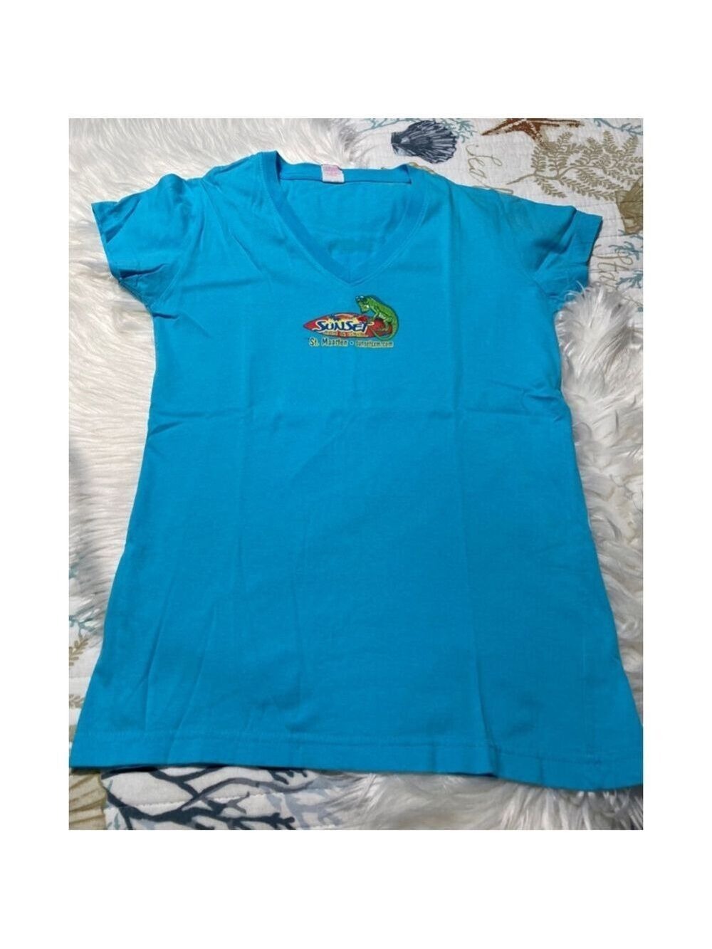 2 for $12 from my closet-CAT Blue Short Sleeve V-Neck women’s T-Shirt Iguana